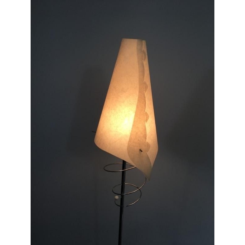 Pair of Design Floor Lamps in Chrome with White Lacquered Bases and Plastic Shades