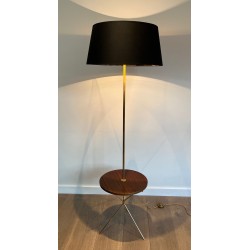 Neoclassical Brass and Mahogany Floor Lamp with Shelf, in the Style of Maison Jansen, French Work, circa 1940