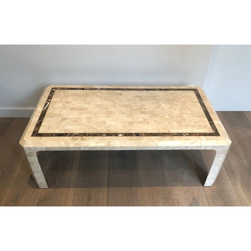 Marble Panel Coffee Table with Brass Stringing, French, Circa 1970
