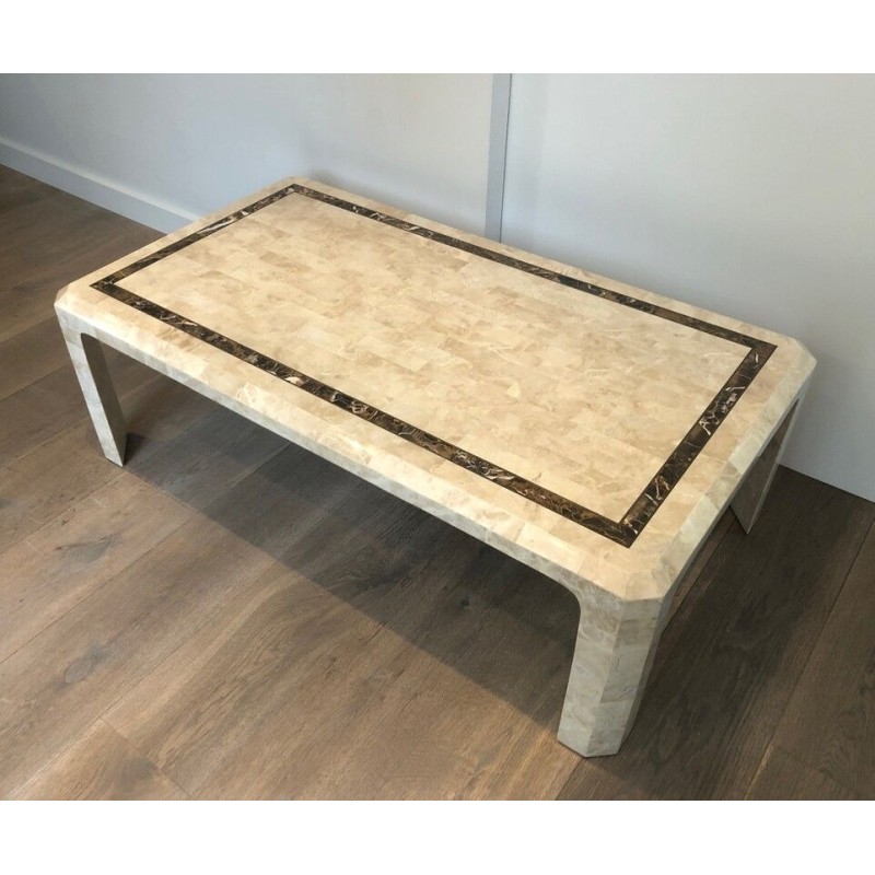 Marble Panel Coffee Table with Brass Stringing, French, Circa 1970