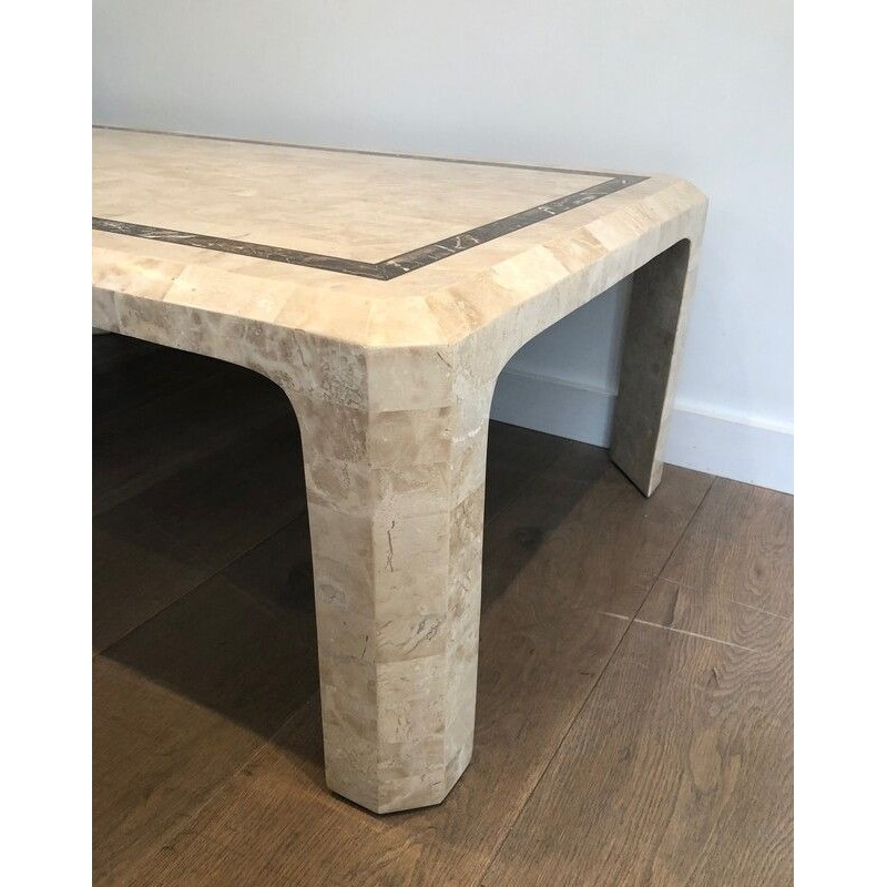 Marble Panel Coffee Table with Brass Stringing, French, Circa 1970