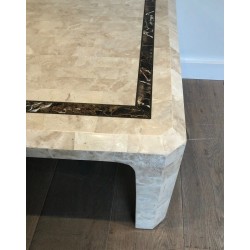Marble Panel Coffee Table with Brass Stringing, French, Circa 1970
