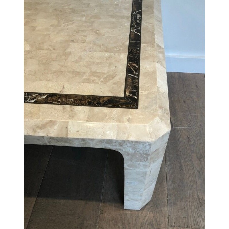 Marble Panel Coffee Table with Brass Stringing, French, Circa 1970