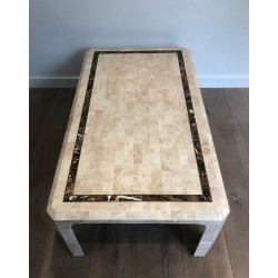 Marble Panel Coffee Table with Brass Stringing, French, Circa 1970