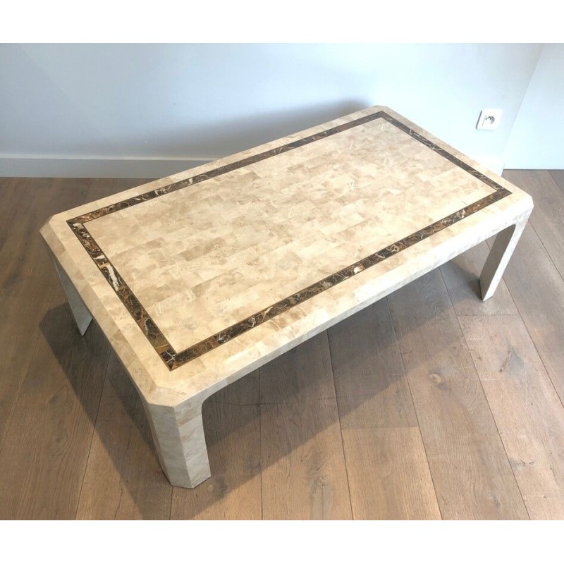 Marble Panel Coffee Table with Brass Stringing, French, Circa 1970