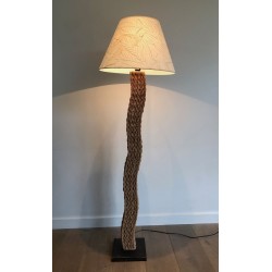 Braided Rope Floor Lamp on Square Metal Base, Japanese Work, circa 1980