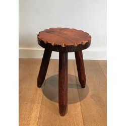 Pair of Brutalist Pine Stools, French Work, circa 1950