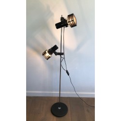 Chrome and Black Lacquered Floor Lamp with Adjustable Reflectors, French Work, circa 1980