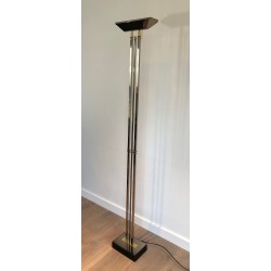 Gun Metal and Brass Floor Lamp, French Work, circa 1970
