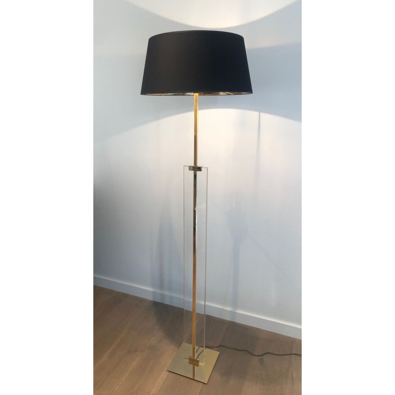 Glass and Brass Floor Lamp, French Work, circa 1970