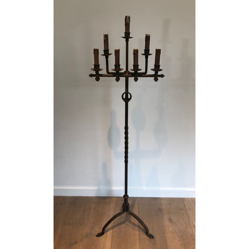 Wrought and Gilt Iron Floor Lamp, Art Déco, French Work, circa 1940