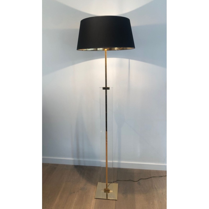 Glass and Brass Floor Lamp, French Work, circa 1970
