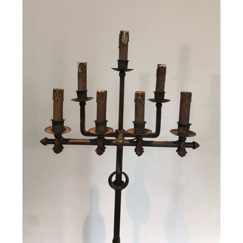 Wrought and Gilt Iron Floor Lamp, Art Déco, French Work, circa 1940