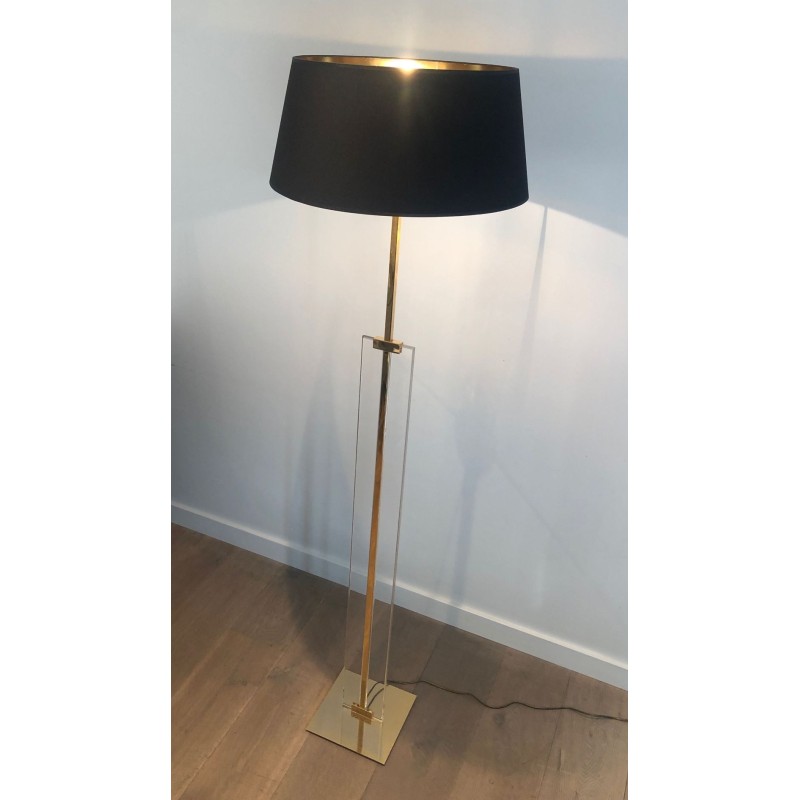 Glass and Brass Floor Lamp, French Work, circa 1970