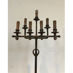 Wrought and Gilt Iron Floor Lamp, Art Déco, French Work, circa 1940