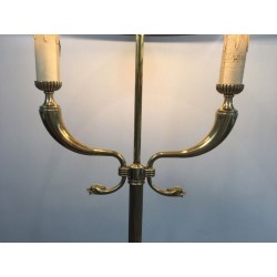 Neoclassical Brass Floor Lamp with Dolphin Head Mounts, Maison Jansen, French Work, circa 1940