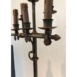 Wrought and Gilt Iron Floor Lamp, Art Déco, French Work, circa 1940