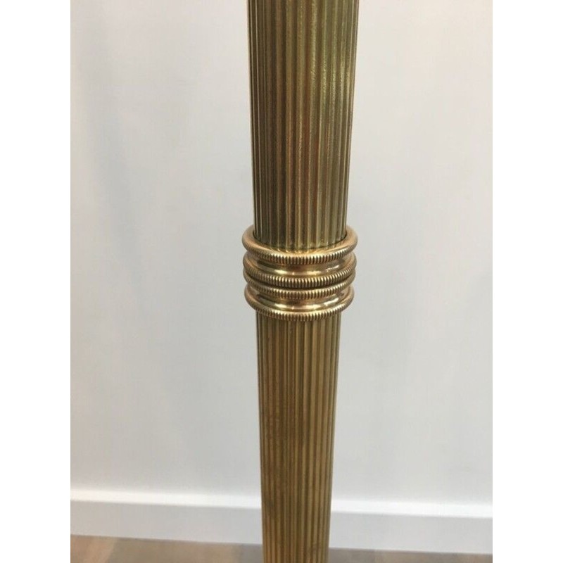 Neoclassical Brass Floor Lamp with Dolphin Head Mounts, Maison Jansen, French Work, circa 1940