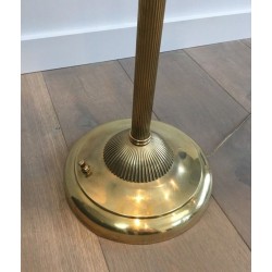 Neoclassical Brass Floor Lamp with Dolphin Head Mounts, Maison Jansen, French Work, circa 1940