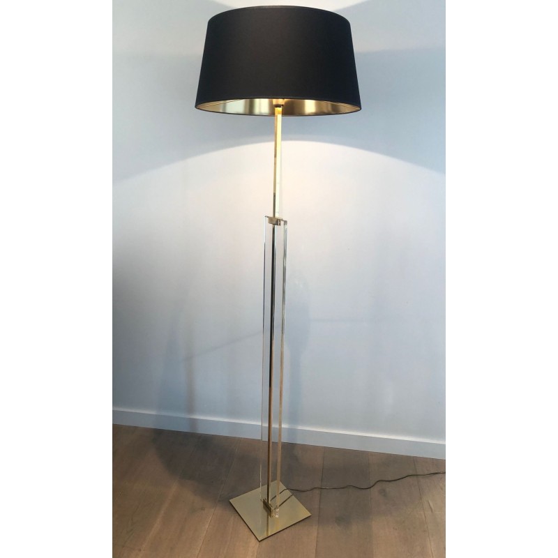 Glass and Brass Floor Lamp, French Work, circa 1970