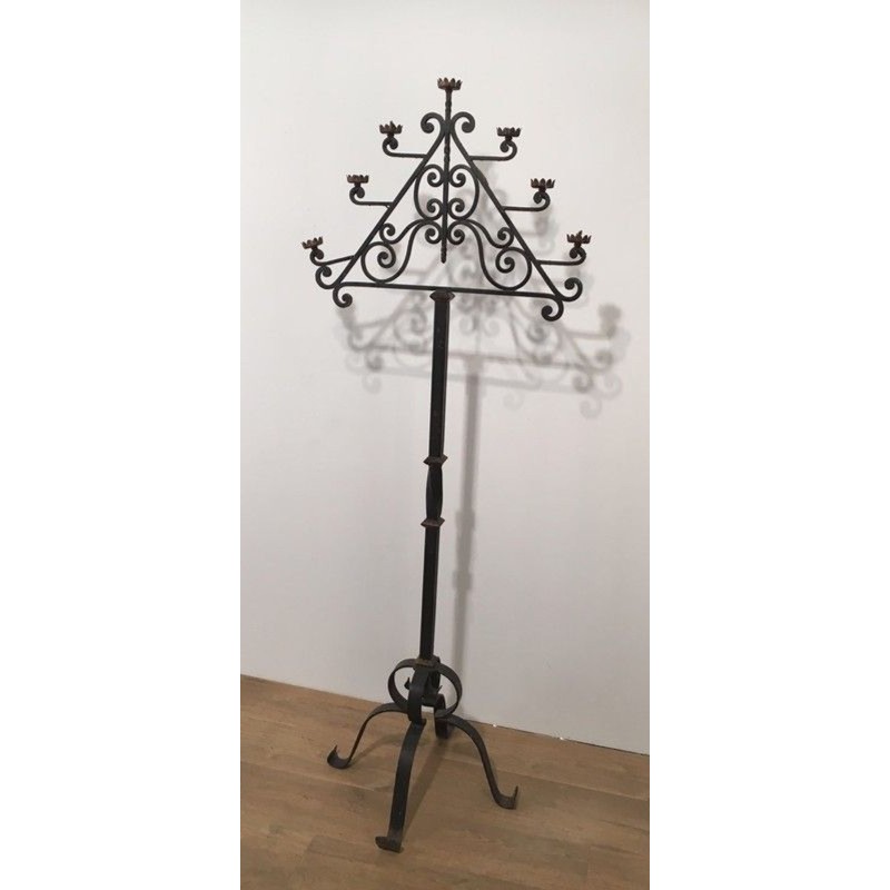 Seven-Arm Wrought Iron Floor Lamp, Art Déco, French Work, circa 1940