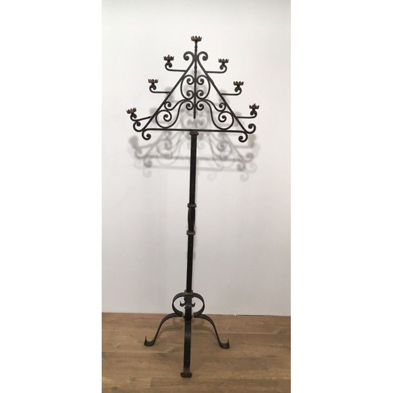 Seven-Arm Wrought Iron Floor Lamp, Art Déco, French Work, circa 1940