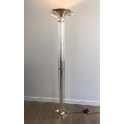 Rare Plexiglass and Gilt Brass Floor Lamp, Italian Work, circa 1970