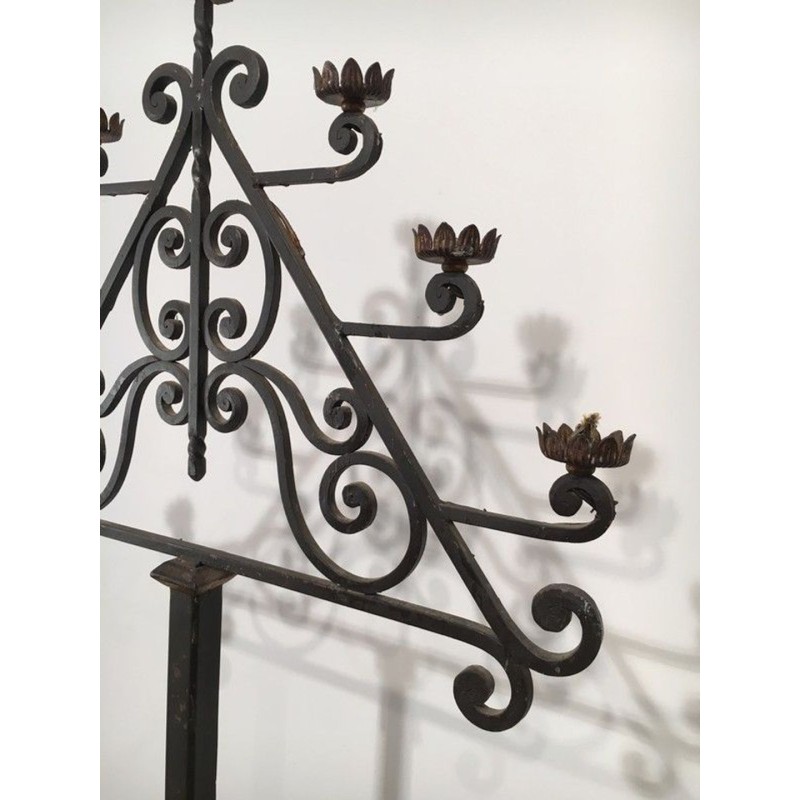 Seven-Arm Wrought Iron Floor Lamp, Art Déco, French Work, circa 1940