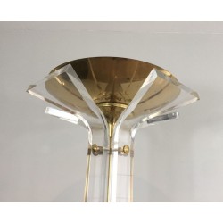 Rare Plexiglass and Gilt Brass Floor Lamp, Italian Work, circa 1970