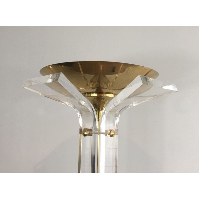 Rare Plexiglass and Gilt Brass Floor Lamp, Italian Work, circa 1970
