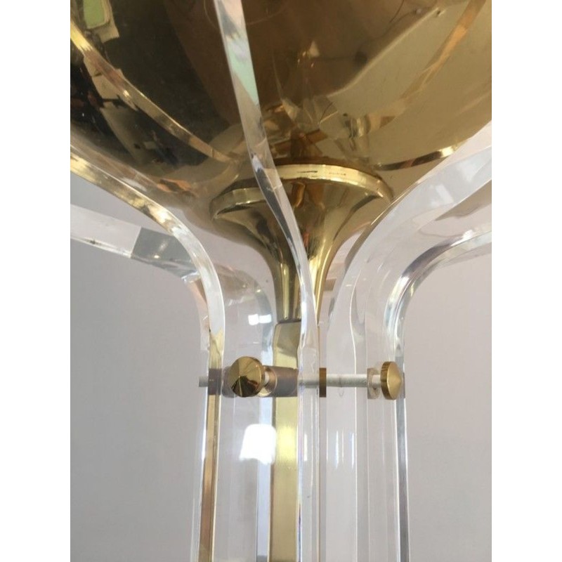 Rare Plexiglass and Gilt Brass Floor Lamp, Italian Work, circa 1970