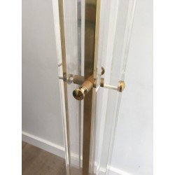 Rare Plexiglass and Gilt Brass Floor Lamp, Italian Work, circa 1970