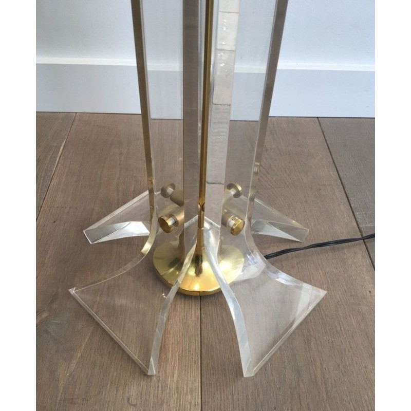 Rare Plexiglass and Gilt Brass Floor Lamp, Italian Work, circa 1970