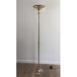 Rare Plexiglass and Gilt Brass Floor Lamp, Italian Work, circa 1970