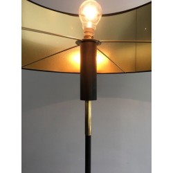 Black Lacquered Metal and Brass Floor Lamp, French Work, circa 1950