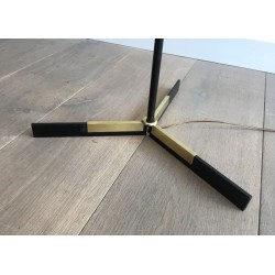 Black Lacquered Metal and Brass Floor Lamp, French Work, circa 1950