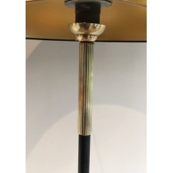 Black Lacquered Metal and Brass Floor Lamp, French Work, circa 1950