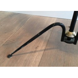 Black Lacquered Metal and Brass Floor Lamp, French Work, circa 1950