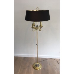 Neoclassical Brushed Steel and Brass Floor Lamp In the Style of Maison Charles