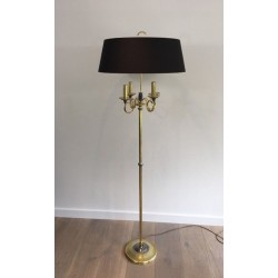 Neoclassical Brushed Steel and Brass Floor Lamp In the Style of Maison Charles