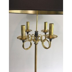 Neoclassical Brushed Steel and Brass Floor Lamp In the Style of Maison Charles