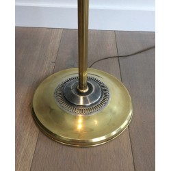 Neoclassical Brushed Steel and Brass Floor Lamp In the Style of Maison Charles