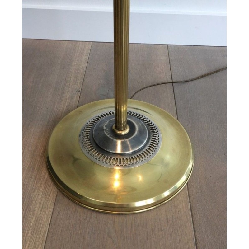 Neoclassical Brushed Steel and Brass Floor Lamp In the Style of Maison Charles