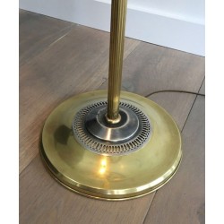 Neoclassical Brushed Steel and Brass Floor Lamp In the Style of Maison Charles
