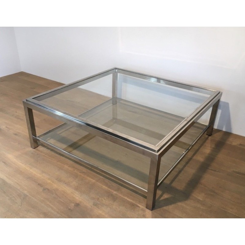 Large Square Chrome Coffee Table, French Work, Circa 1970
