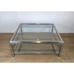 Large Square Chrome Coffee Table, French Work, Circa 1970