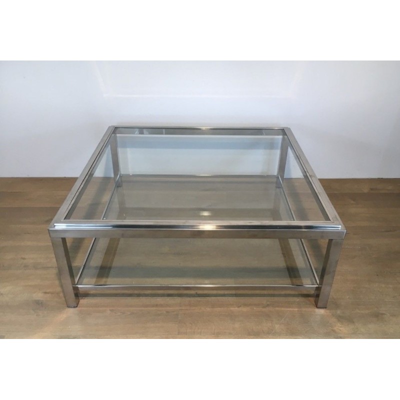 Large Square Chrome Coffee Table, French Work, Circa 1970