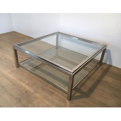 Large Square Chrome Coffee Table, French Work, Circa 1970