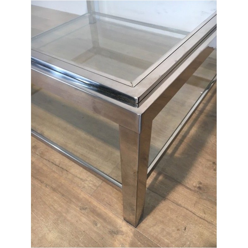 Large Square Chrome Coffee Table, French Work, Circa 1970