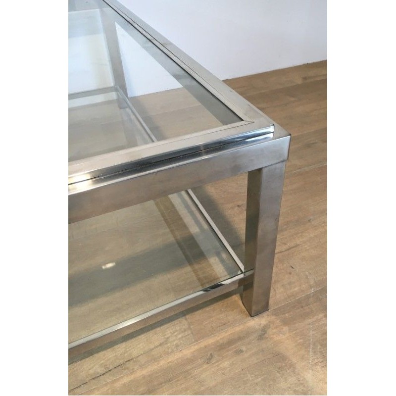 Large Square Chrome Coffee Table, French Work, Circa 1970